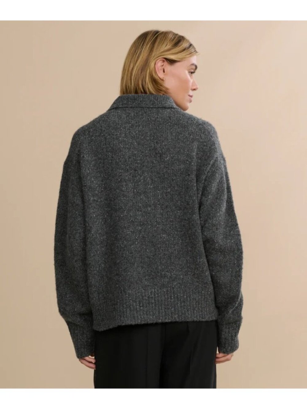 Jenni Kayne Cashmere Burke Polo Charcoal Donegal Gray Polo Knit XS - Picture 3 of 10